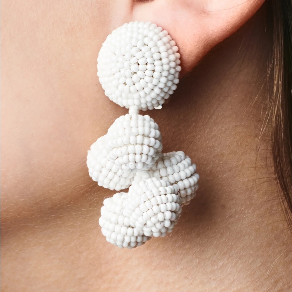Sachin & Babi - White Mini Coconuts Earrings Smooth Beads